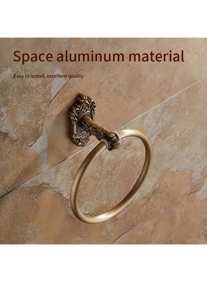 Carved Vintage Towel Ring Space Aluminum European Bathroom Round Ornate Rack - Image 5